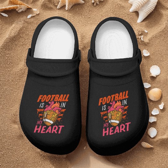 Football Is In My Heart Sports Game Athlete Gift Nurse Clogs