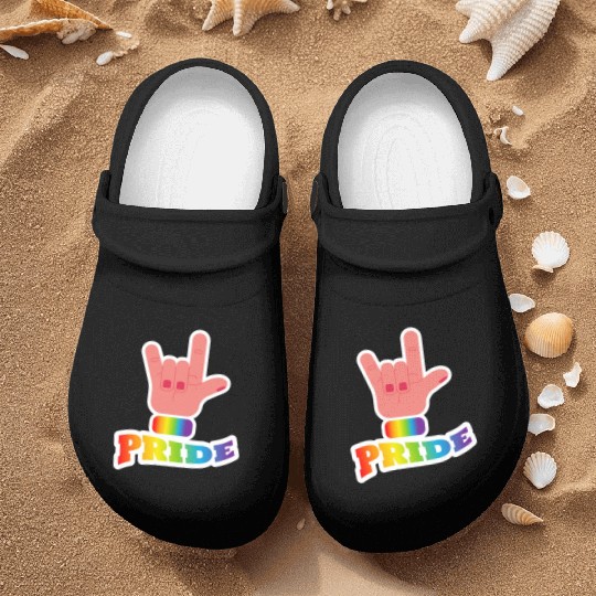 Pride flag hand - Pride quote lgbt community Nurse Clogs