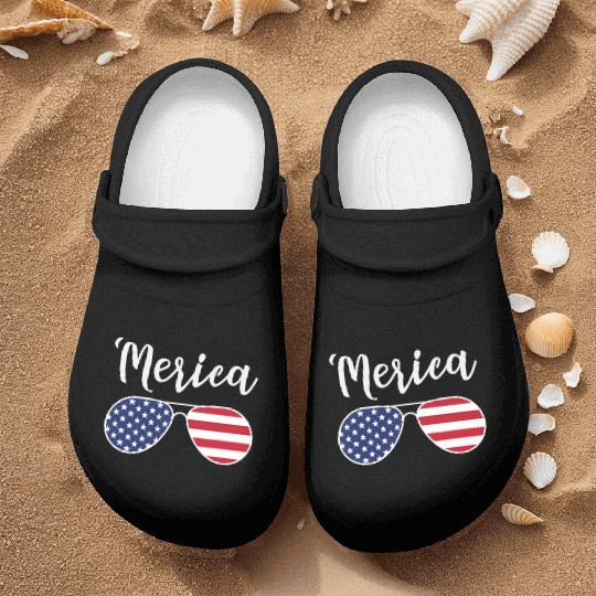 Merica Red Whie And Blue Stars Stripes Sunglasses Nurse Clogs