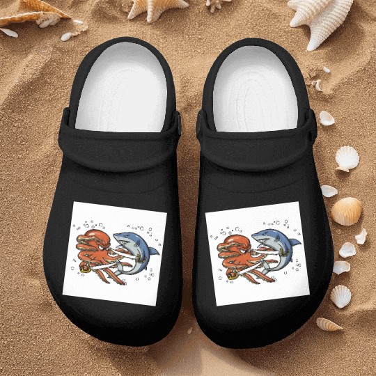 Octopus Shark Pirate Battle Nurse Clogs