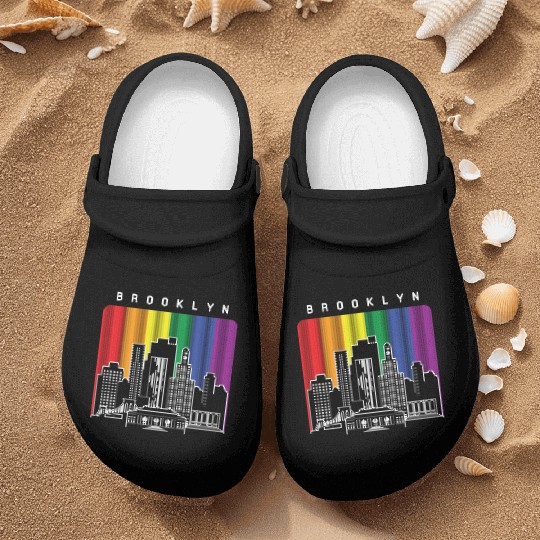 Brooklyn New York Skyline Rainbow Flag Nurse Clogs