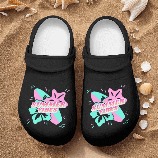 Summer Vibes - Beach, surf, hibiscus and starfish Nurse Clogs