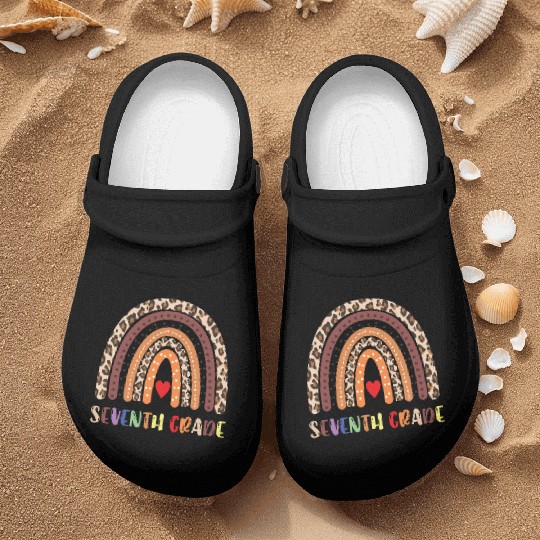 Seventh Grade Teacher Leopard Rainbow Nurse Clogs