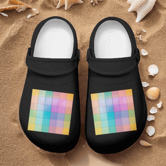 Rainbow Shimmer Multi Squares Pattern Nurse Clogs