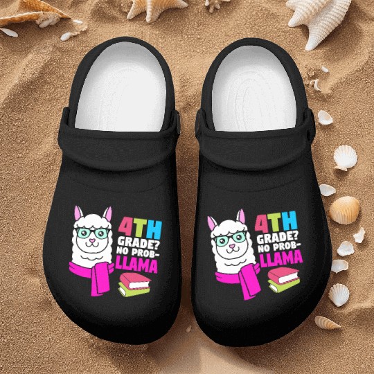 Funny Llama Back To School 4th Grade No Prob Llama Nurse Clogs