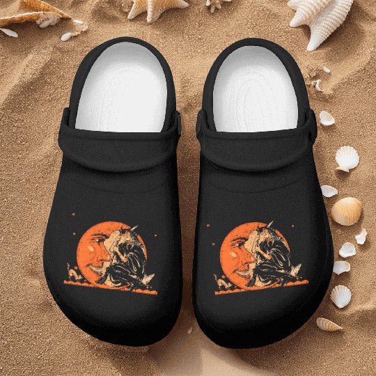 Great Vintage Witch And Moon Halloween Nurse Clogs