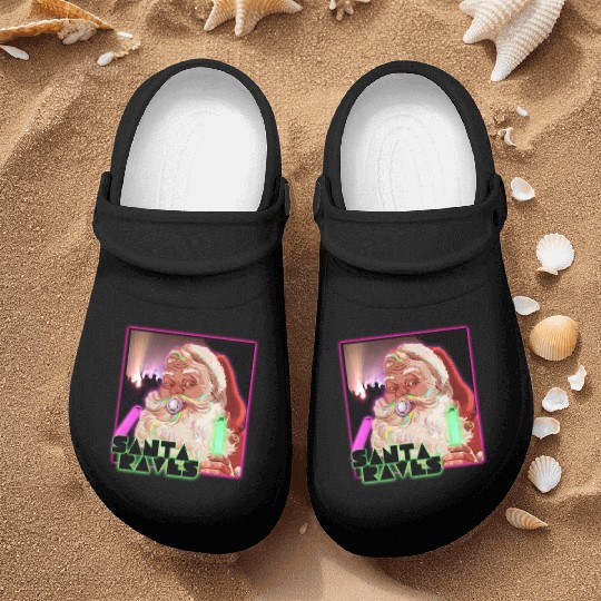 Santa Raves Christmas funny PLUR Raver Saint Nick Nurse Clogs