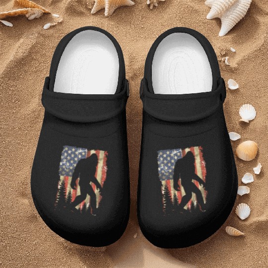 Bigfoot Believe Sasquatch American Flag Silhouette Nurse Clogs