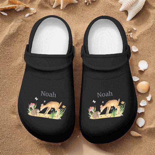 Forest Animal Deer Hedgehog Flowers Name Noah Nurse Clogs