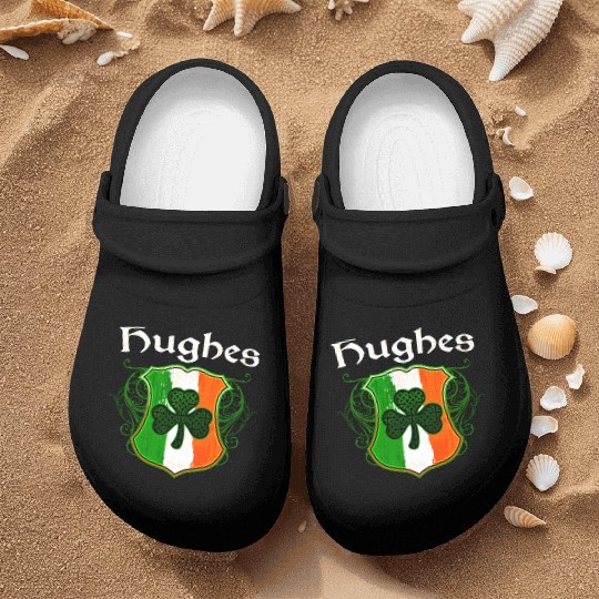Hughes Irish Surname Ireland Flag Shield Shamrock Nurse Clogs