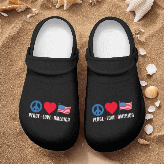Peace Love America US Flag Independence Nurse Clogs
