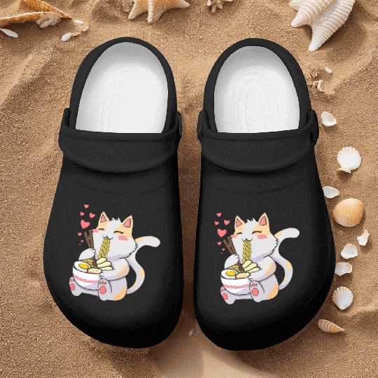 Funny Kawaii Cat Eating Ramen - Kawaii Neko Cat Nurse Clogs