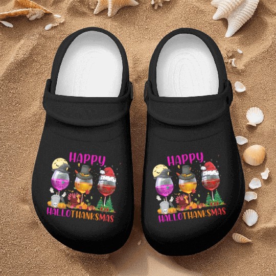 Happy Hallothanksmas Wine Lover Halloween Thankful Nurse Clogs