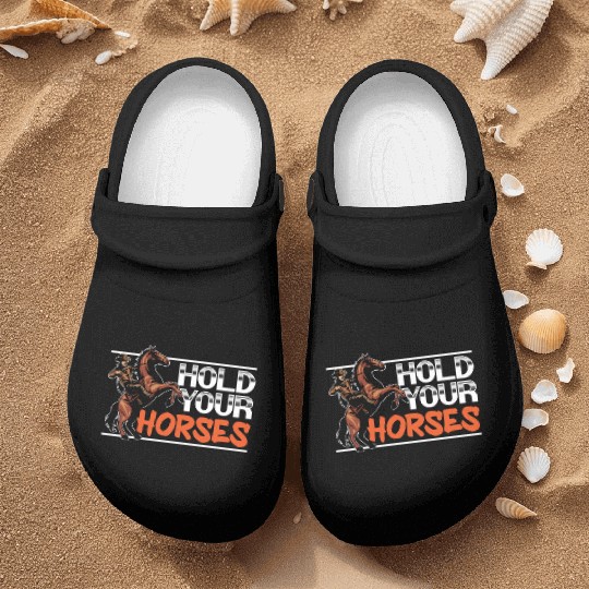 Hold Your Horses Western Rodeo Riding Cowboy Nurse Clogs