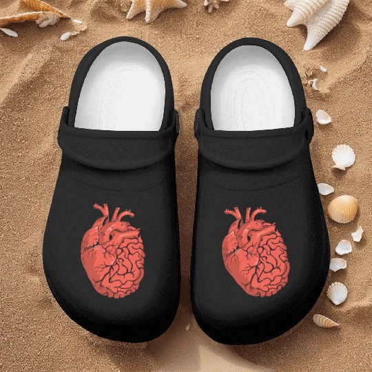 Half Brain Half Heart Organ Anatomy Science Nurse Clogs