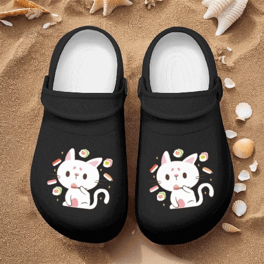 Kawaii Cat Eating Sushi Japanese Raw Food Nurse Clogs
