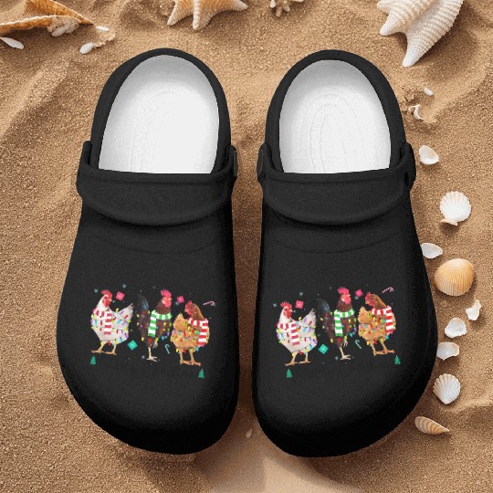 Merry Christmas Funny Chicken With Christmas Light Nurse Clogs