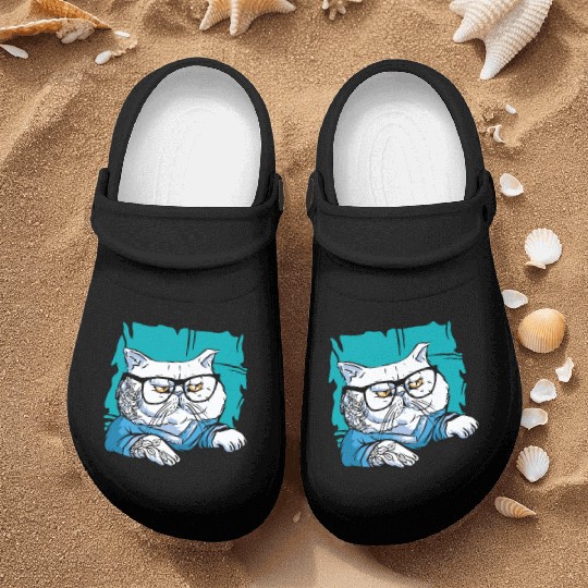 Stylish Nerd Persian Cat Beanie Glasses Tattoo Nurse Clogs