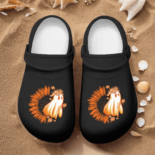 Halloween Theme Cute Ghost Sunflower Coffee Lover Nurse Clogs