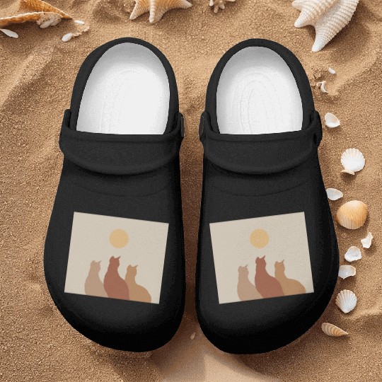 Abstract Boho Cats Relaxed Aesthetic Beige Minimal Nurse Clogs