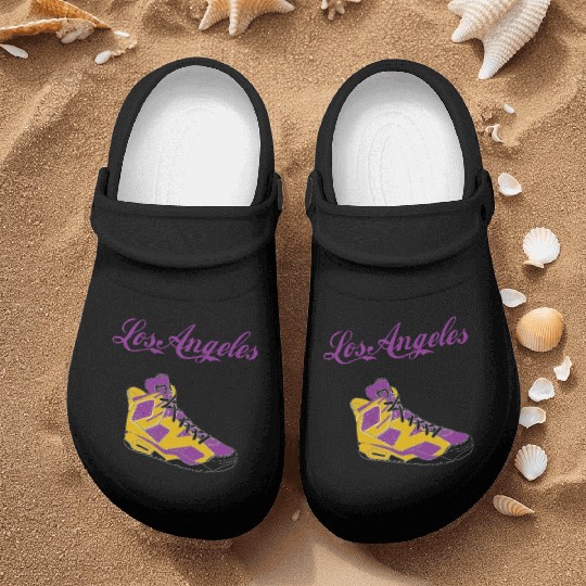 SHOES LOS ANGELES BASKETBALL YELLOW AND PURPLE Nurse Clogs