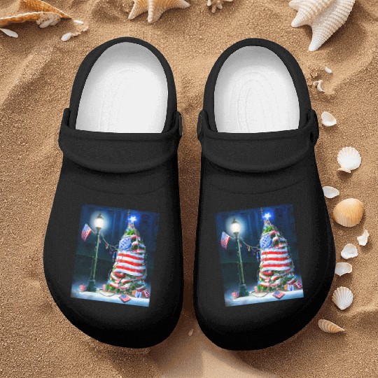 Patriotic Christmas US Flag With Christmas Nurse Clogs
