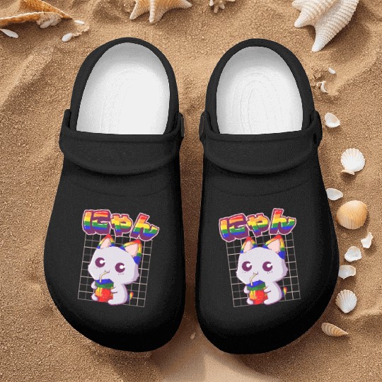 Gay Pride Kawaii Cat Strawberry Milk Rainbow Flag Nurse Clogs