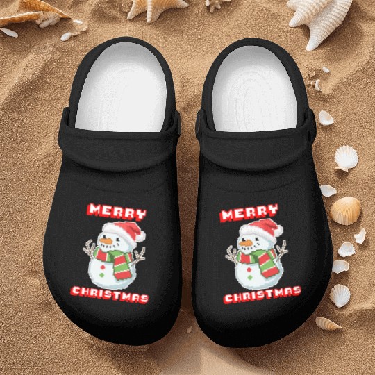 Merry Christmas I Xmas I 8 Bit Pixelated Snowman Nurse Clogs