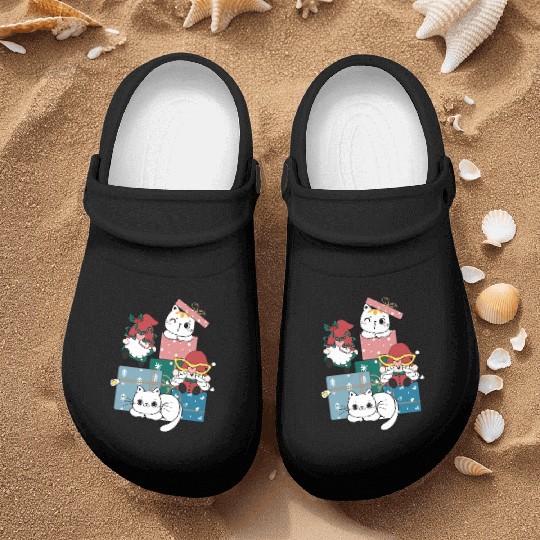 cute gnome and kitty cats on present gift box Nurse Clogs
