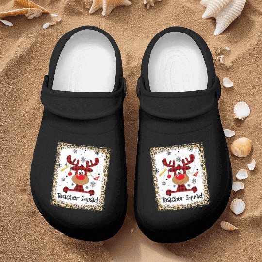 Bleached Teacher Squad Reindeer Funny Christmas Nurse Clogs