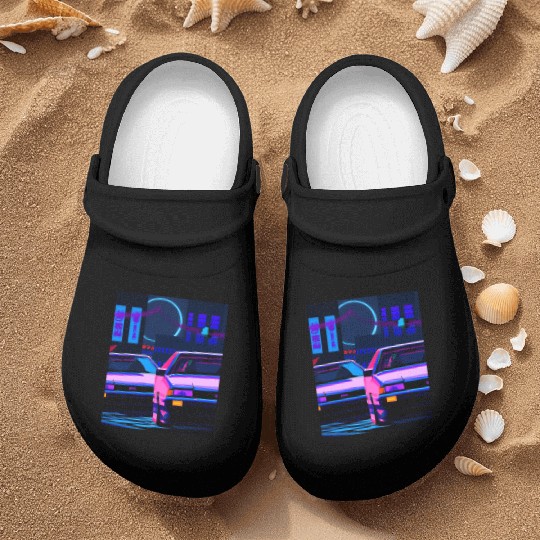 Vaporwave Car Synthwave City Nurse Clogs