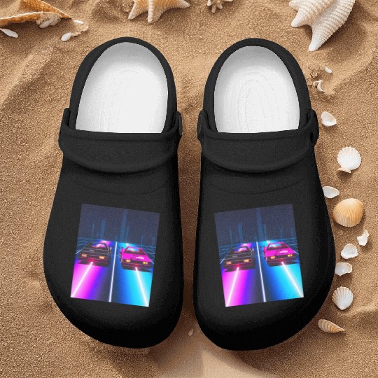 Vaporwave Car Synthwave City Nurse Clogs
