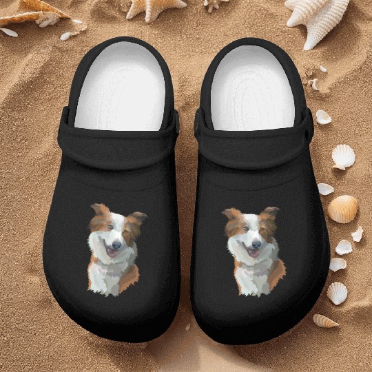 Cute Brown Border Collie Dog Watercolor Painting Nurse Clogs
