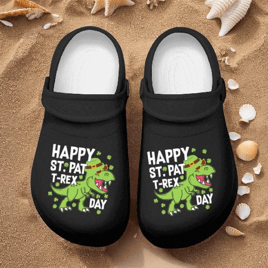 Happy St. Pat Trex Day Cool Dinosaur St. Patrick's Nurse Clogs