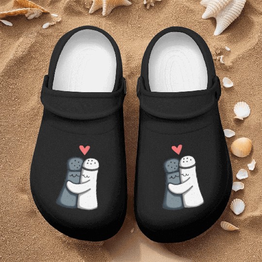 Salt and Pepper Hugging Love : Funny illustration Nurse Clogs