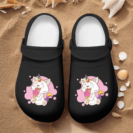 Cat Eating Ice Cream Rainbow Cat Lady Gift Idea Nurse Clogs