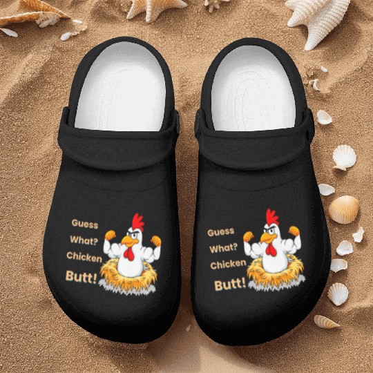 Funny Guess What? Chicken Butt! White Design Nurse Clogs
