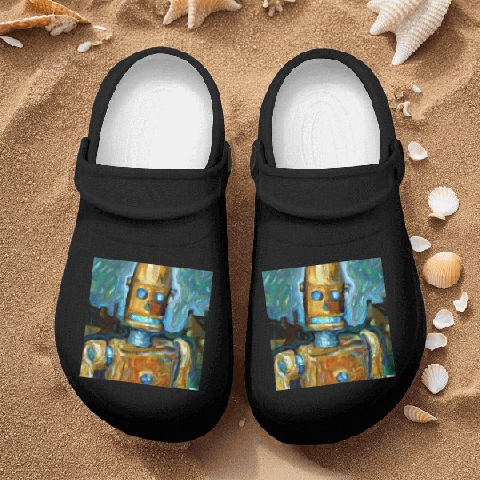 a van gogh painting of a cyberpunk robot Nurse Clogs
