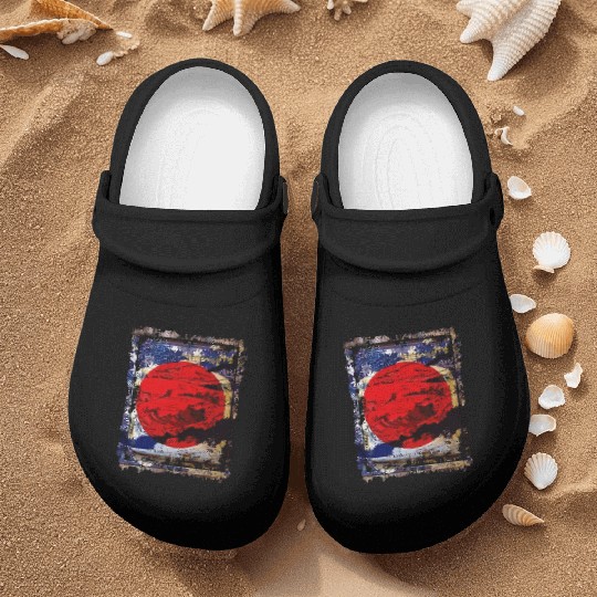 Japan Flag Red Circle Blue Mountain Collage Art 74 Nurse Clogs