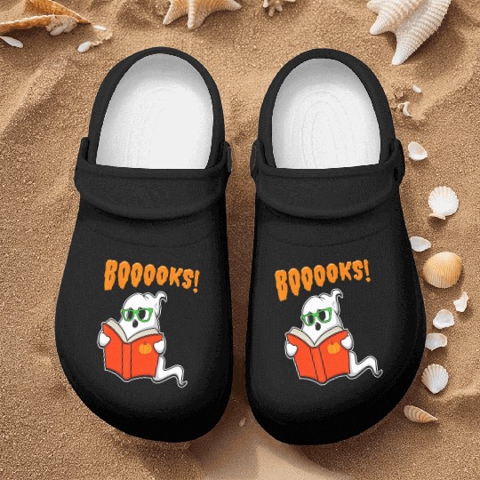 Funny Teacher Halloween Ghost Books Reading Nurse Clogs