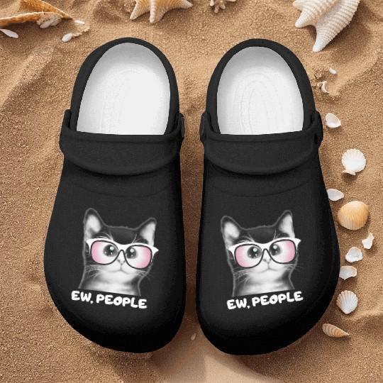 EW PEOPLE, Funny Cat Wearing Pink Sunglasses Nurse Clogs
