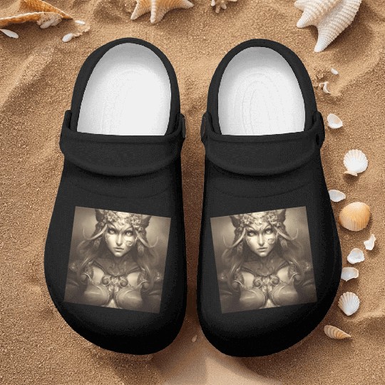 Warrior princess wearing gothic plate dark fantasy Nurse Clogs