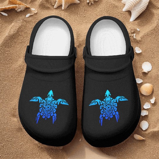 Hawaiian Tribal Sea Turtle Polynesian Tattoo Style Nurse Clogs
