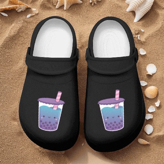 Cute Galaxy Butterfly Pea Flower Boba Tea Doodle Nurse Clogs