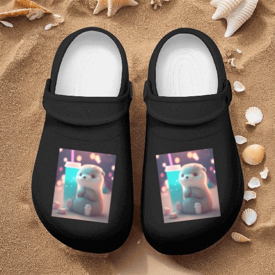 Kawaii Otter Pet Otter Drinking Boba Tea Nurse Clogs