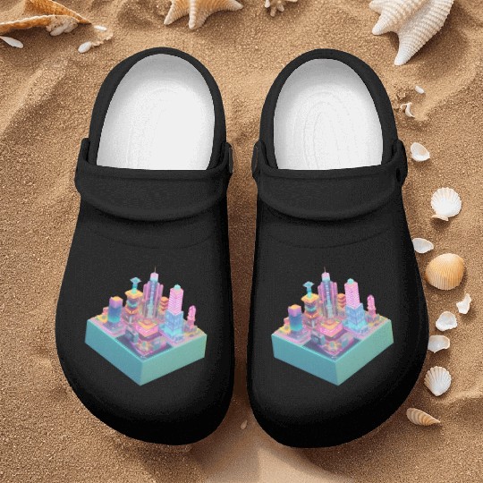 Cute Isometric City Print - Pop Colors Nurse Clogs