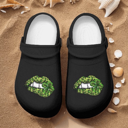 Leopard Green Irish Lips St Patricks Day Nurse Clogs