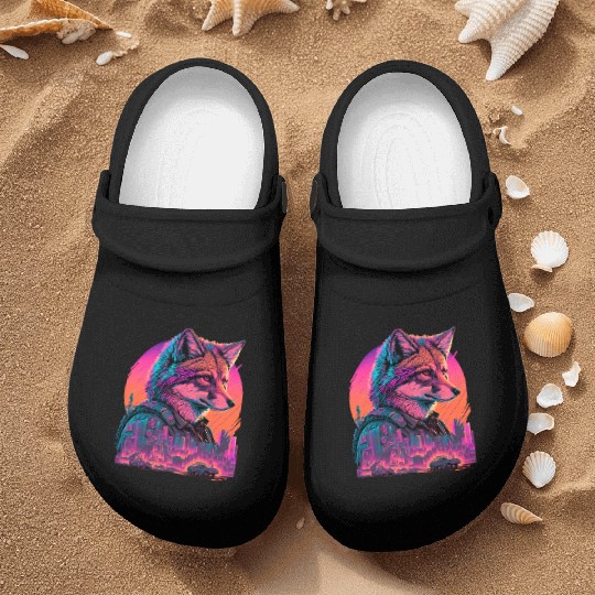 Retro Futuristic Synthwave Fox Nurse Clogs