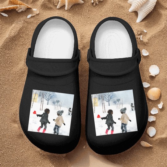 Children in the Snow on Valentines Day (AI Art) Nurse Clogs