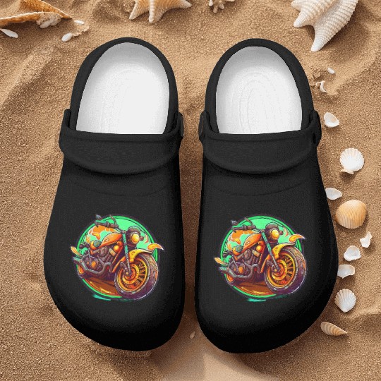 Orange Motorcycle on Green Background Nurse Clogs